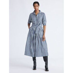 Striped Blue and White Maxi Shirt Dress with Tie Waist